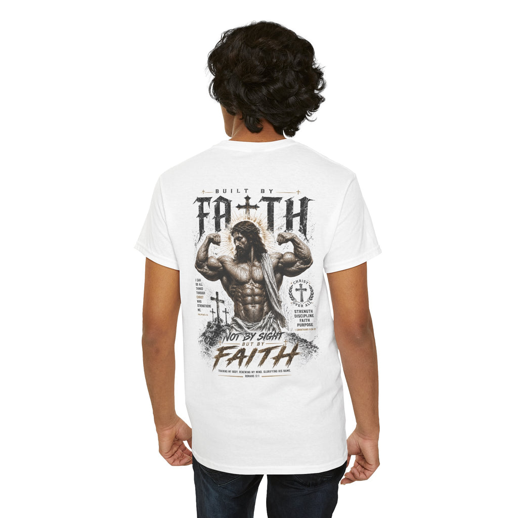 Faith Muscle T-Shirt — "Built by Faith" Christian Gym Tee